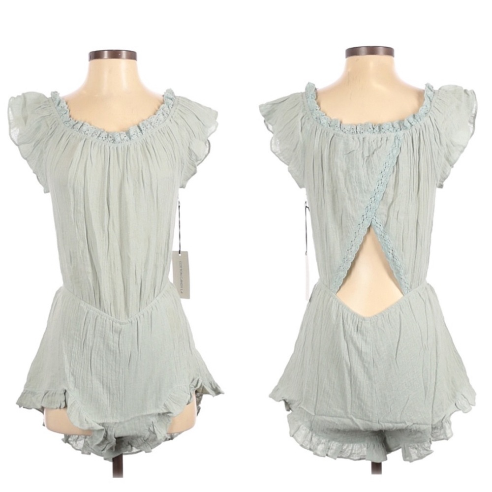 Cotton Candy Ruffle Crochet Hem Cut Out Romper
